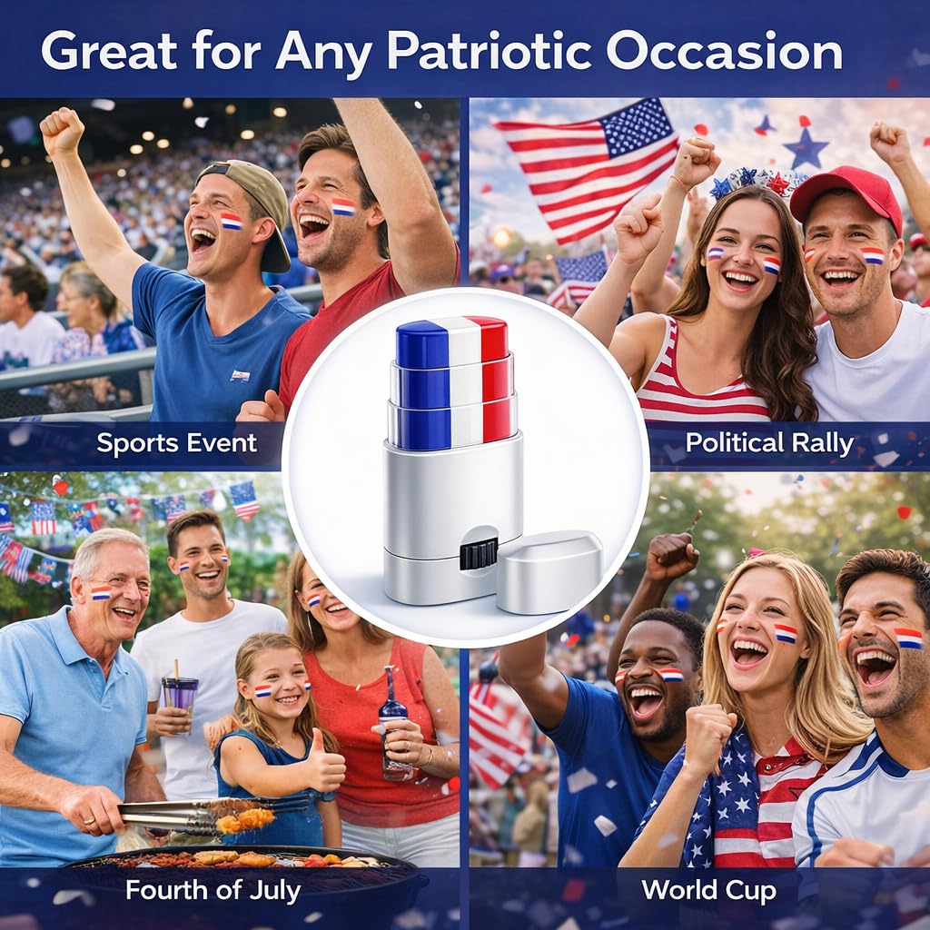 Patriotic Face Paint Stick - Red White Blue USA Flag Makeup Crayon for 4th of July | Ideal for Sports Fans & Festivals
