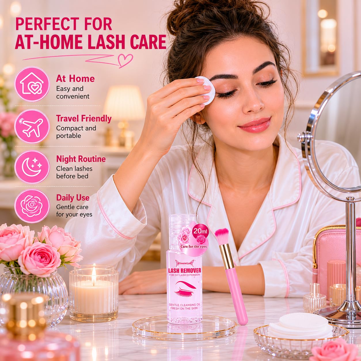 Geeneiya Lash Cluster Remover for DIY Lash Extensions, Gentle Lash Glue Remover with Fiber Cleansing Brush, Cleansing Oil for Cluster Lashes Bond and Seal, Easy Lash Removal, 20ml
