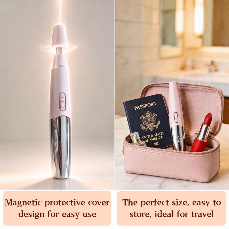 RFSCDI 5-in-1 Nose Hair Trimmer for Women, USB-C Rechargeable Painless Eyebrow & Facial Trimmer, IPX7 Waterproof Gift Set, LED Display with 5 Blade Heads, Sakura Pink