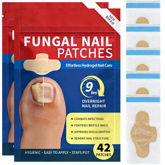 Fungal Nail Patches - 42 Pcs Nail Repair Patches for Discolored & Damaged Toenails | 9-Hour Adhesion, Overnight Renewal