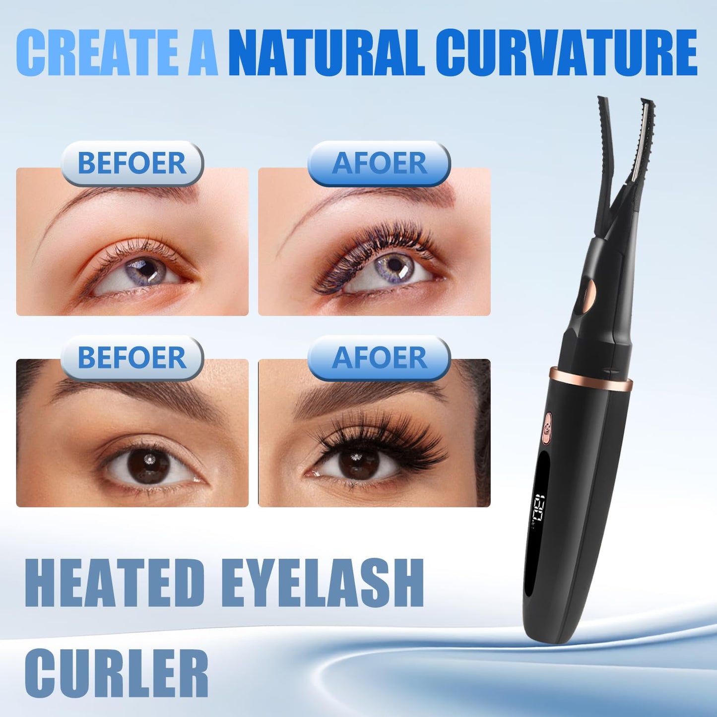 Heated Eyelash Curlers - 2 in 1 Clip- Type Heated lash Curler Best Seller Electric Eyelash Curler LED Display 3 Temp Settings for Makeup Tools USB Rechargeable Natural Curling 24H Long Lasting QIS4