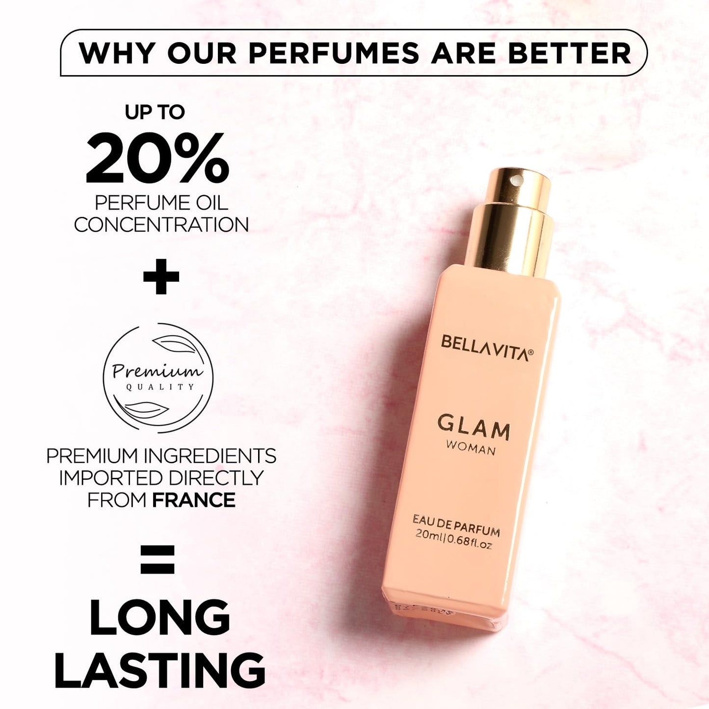 Luxury GLAM Eau de Parfum - Travel Size 20 ml | White Floral, Orange, Jasmine & Honey Notes | Long-Lasting Women's Fragrance