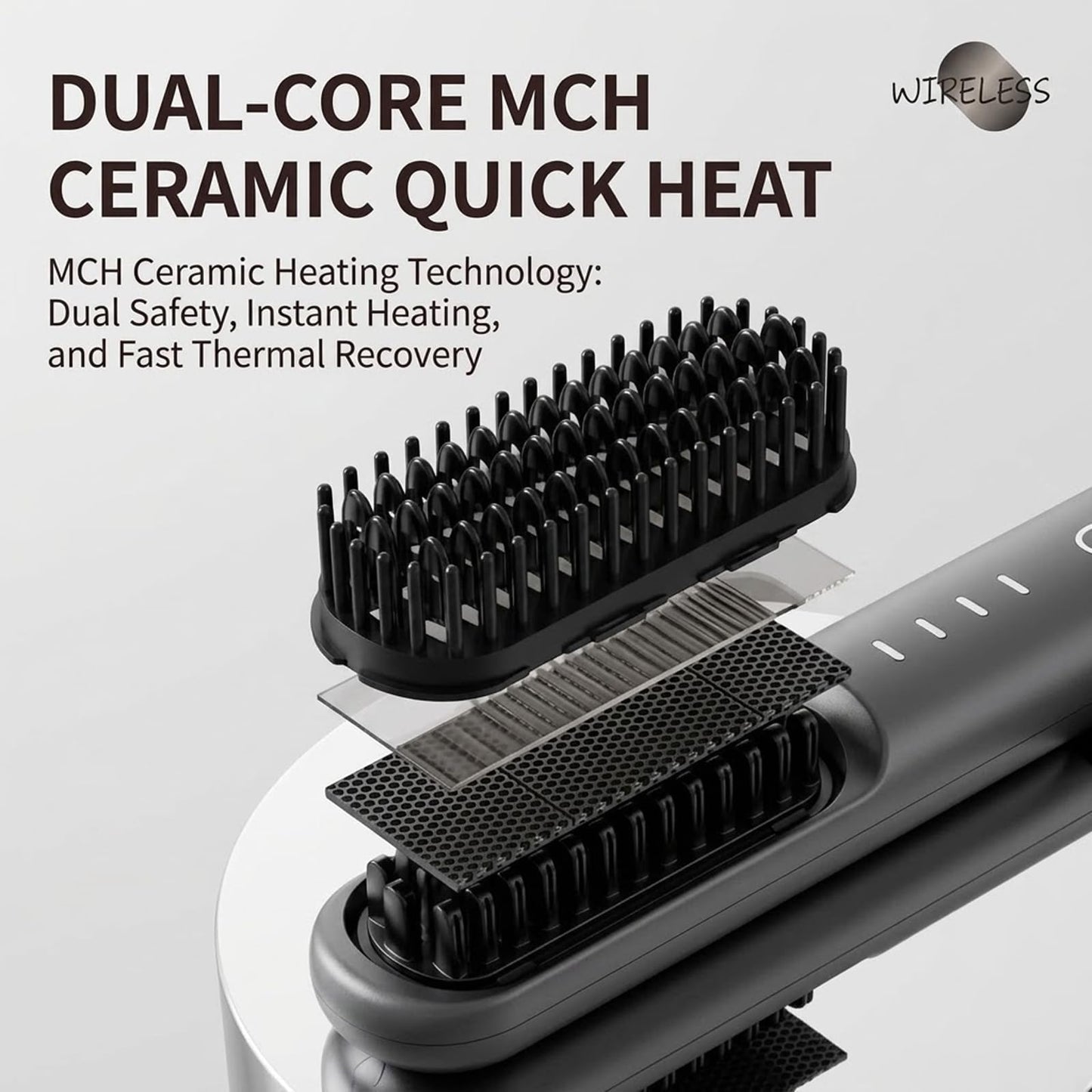 Flown Go Brush Pro for Short Hair, 2026 Upgraded Cordless Nucelia Hair Straightening Brush, 4 Temp Settings with 300m Ceramic Carenegative Ions for Frizz-Free, Portable Travel Styling Tool