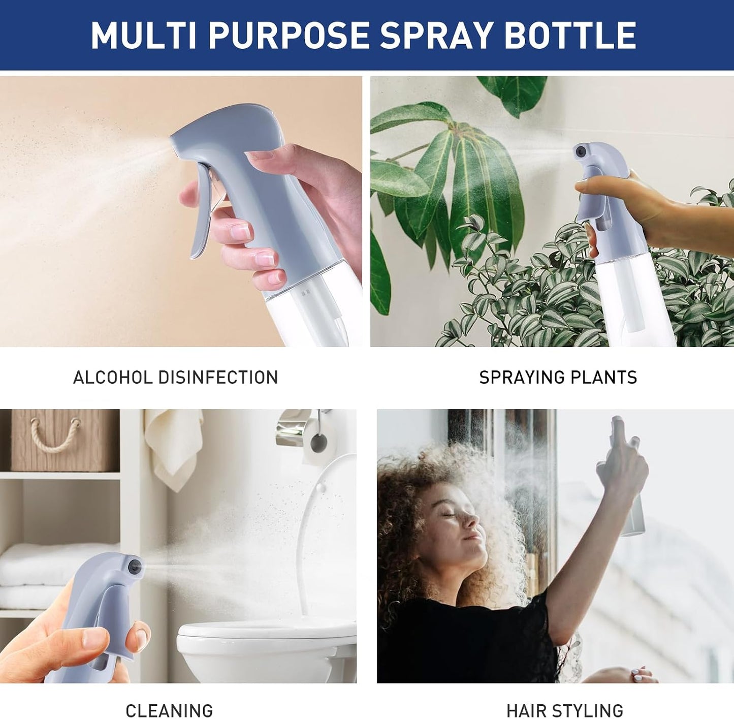 Continuous Spray Bottle for Hair - Ultra Fine Mist Refillable Plastic Mister | 6.8oz Dusty Blue