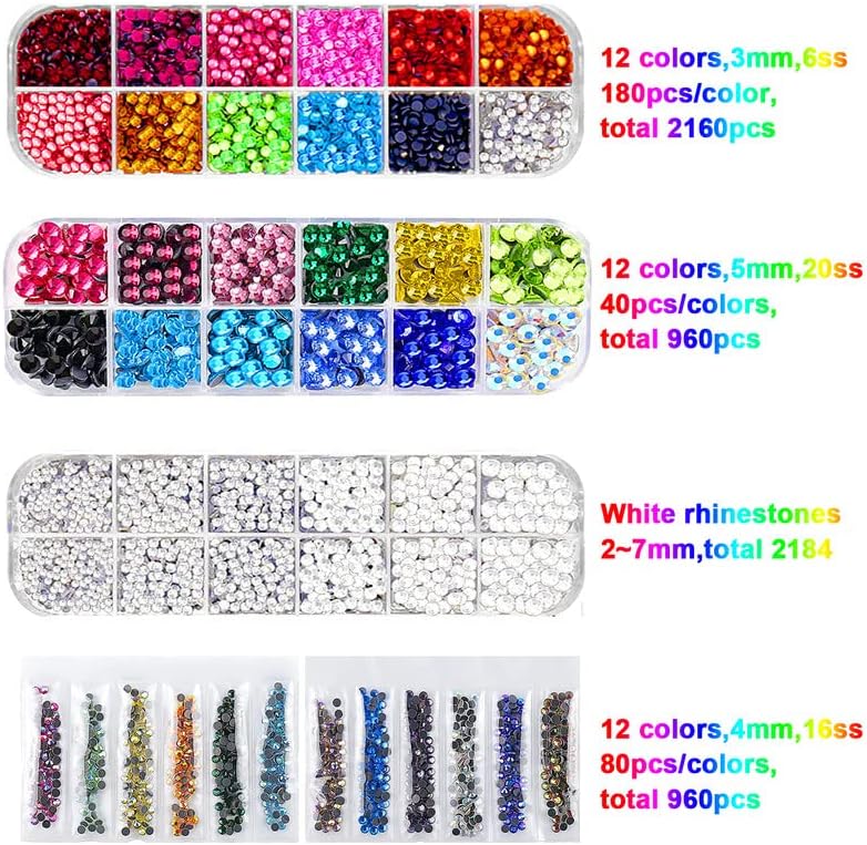 Hotfix Rhinestone Applicator Kit - 5784 PCS Bedazzler Tool with 7 Tips, 6 Templates, Gloves & Tweezers