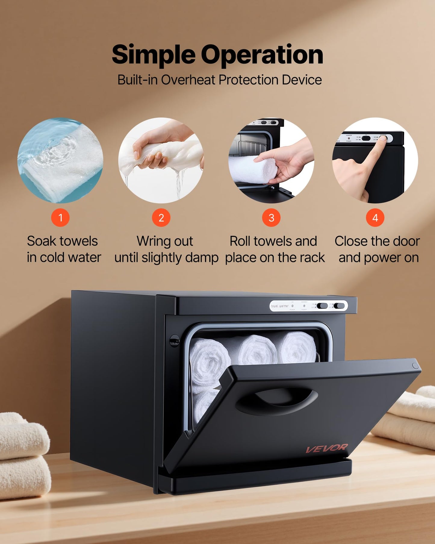 VEVOR Hot Towel Warmer, 8L Small Towel Warmer Cabinet with Clip & Stainless Steel Rack, Holds up 12 Towels, Portable All-Round Heating Cabinet for Spa, Barber, Manicures, Massage, Salon, Black