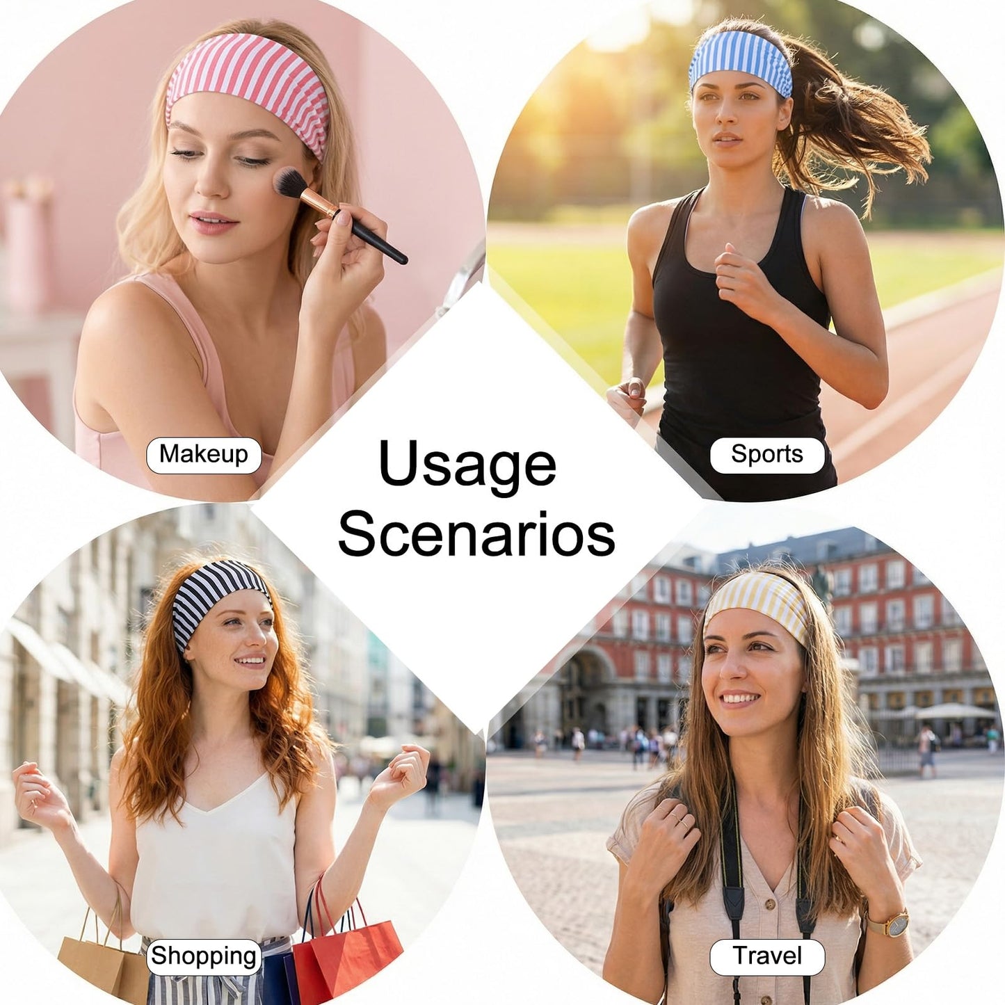 Mabor 4pcs Striped Headbands for Women, Non-Slip Wide Workout Hair Bands for Yoga Running and Daily Use