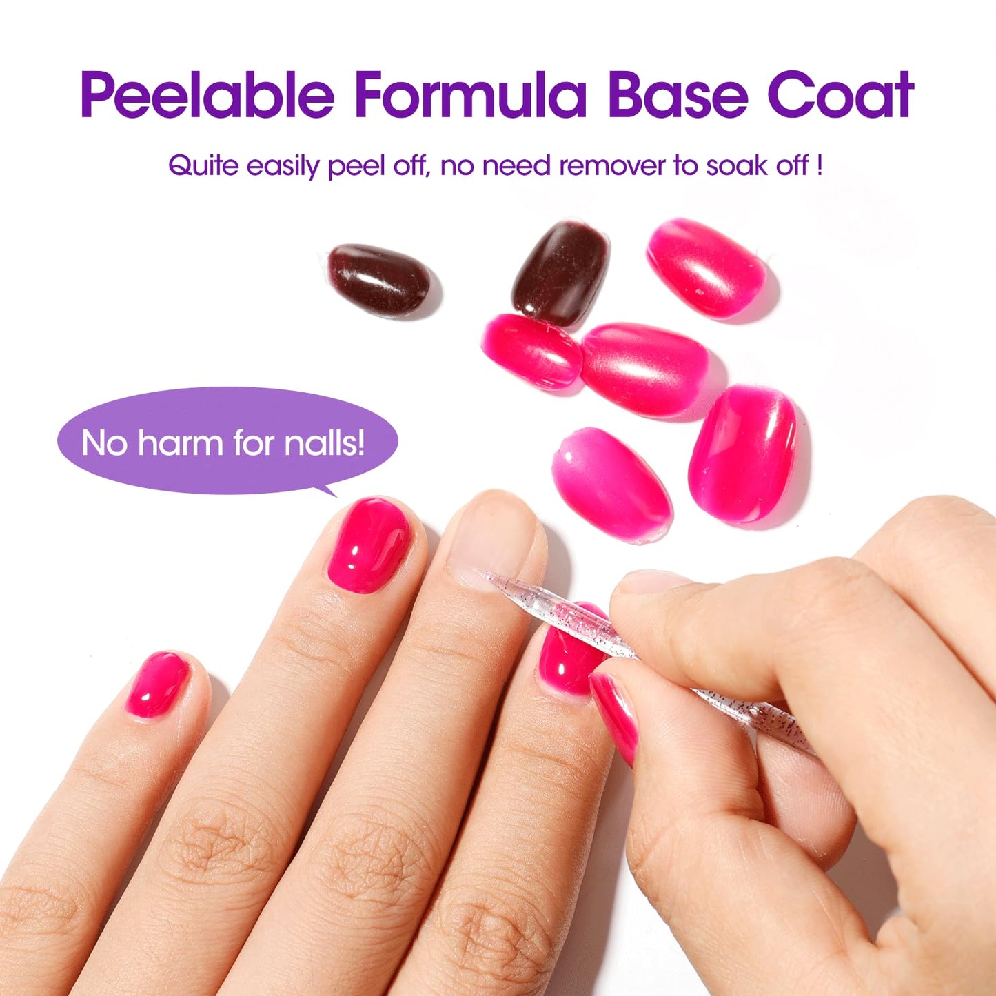 GELLEN Peel Off Base Coat, 18ml Peelable Gel Base Coat for Gel Nail Polish, UV LED Lamp Needed Clear Nail Polish without Soaking for Take off Nail Practice Beginners