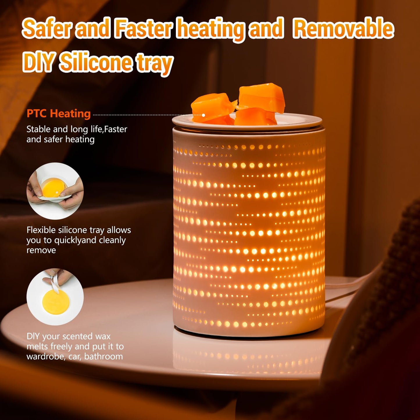 inrorans Wax Melt Warmer Ceramic Oil Burner with Timer Electric Candle Wax Melter with Led Coloful Changing Silicone Removeable Tray for Home Gifts-Sun Moon Galaxy