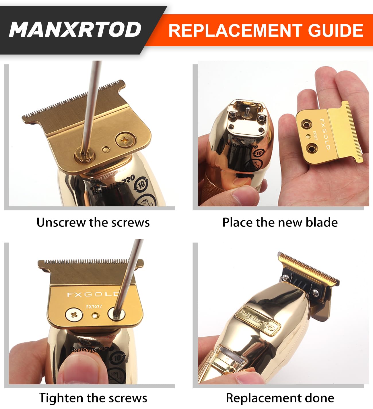 FXGOLD 2.0 Replacement Blade for All BaBylissPRO FX787 & FX726 Trimmers, Ultra Precise DLC Replacement Blades Compatible with BaByliss Trimmer Blades, FX707Z Gold