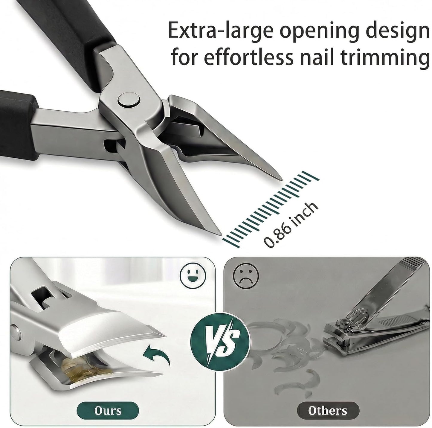 Nail Clippers Set for Seniors - Thick Toenail & Ingrown Nail Care | 30° Slanted Eagle-Beak Clipper, Stainless Steel, Long Handle, Green & Black