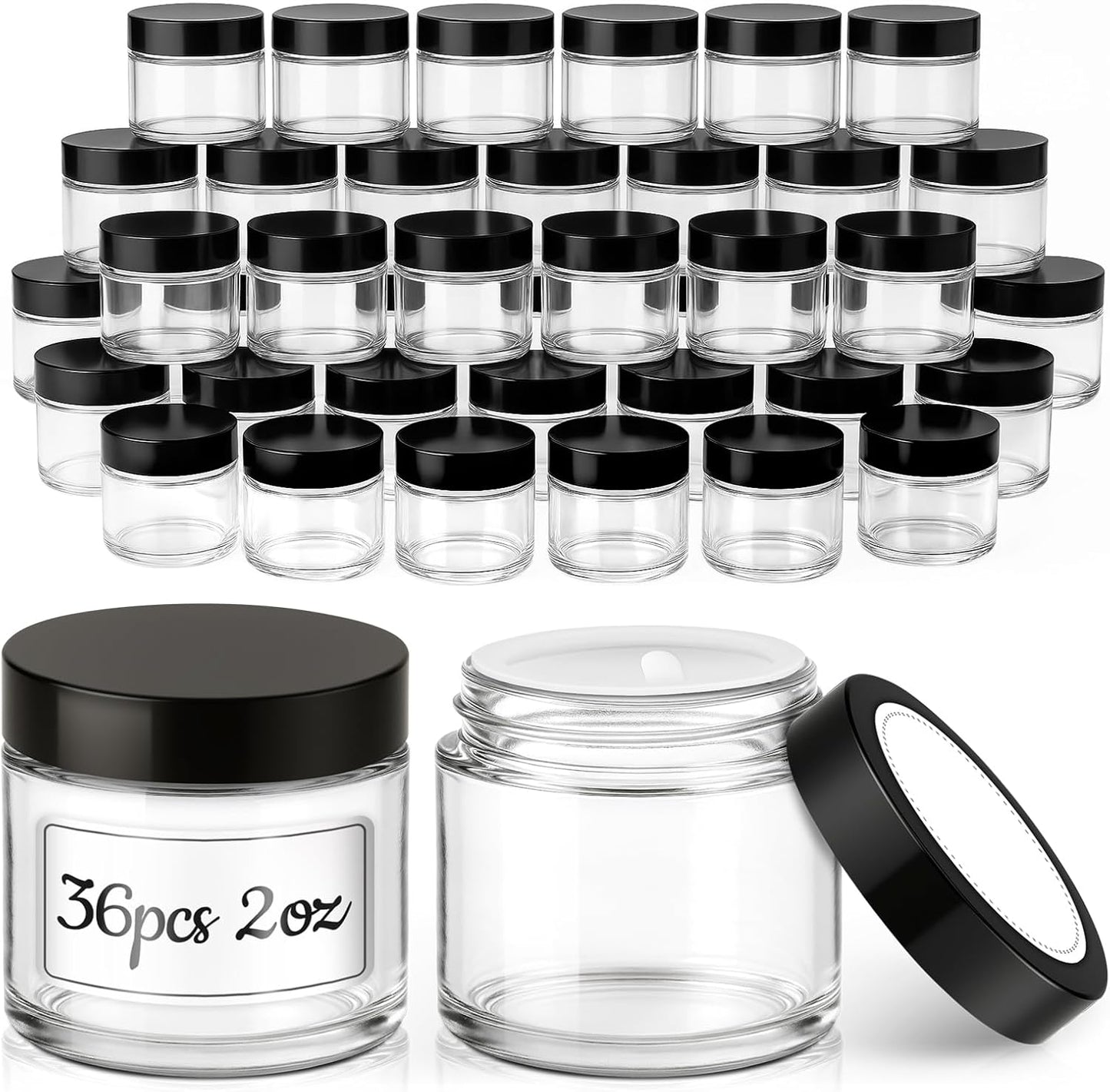 Amber Glass Jars - 2 oz Leakproof Containers with Black Lids | 36 Pack for Lotions, Powders & Candle Making