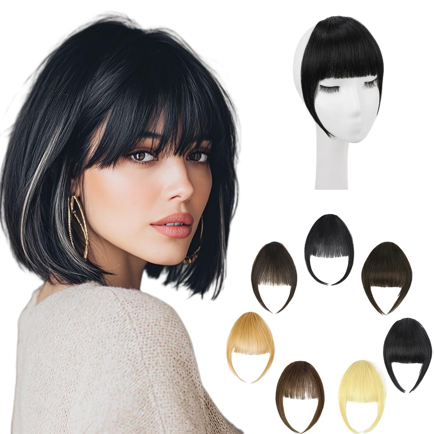 Clip On Bangs - 100% Real Human Hair Honey Blonde | Soft Layered French Fringe for Daily Wear & Halloween