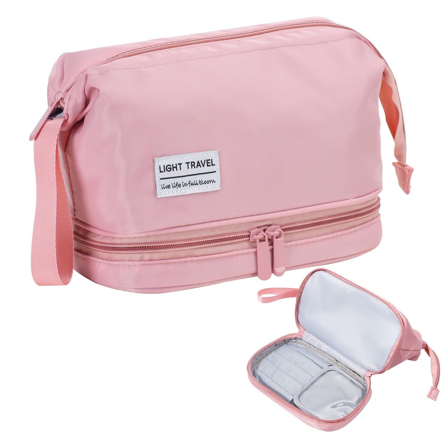 Haokuaile Hanging Travel Toiletry Bag for Women, Makeup Bag, Compact, sturdy, Lightweight, Waterproof, Simple and Practical, Functions As Both Cosmetic Organizer And Toiletry Bag (Woman, Pink)