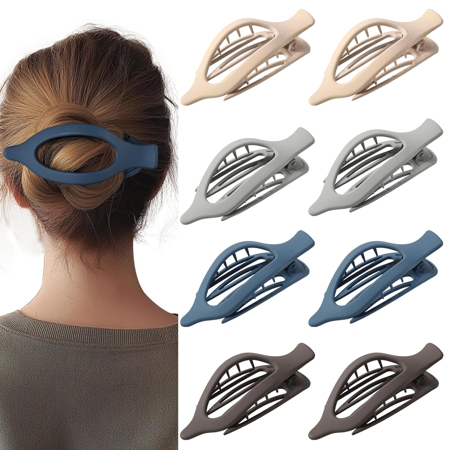Flat Hair Clips for Women - Matte No Crease Large Claw Clips | Strong Hold Barrettes for Thick & Thin Hair - 8 Pack