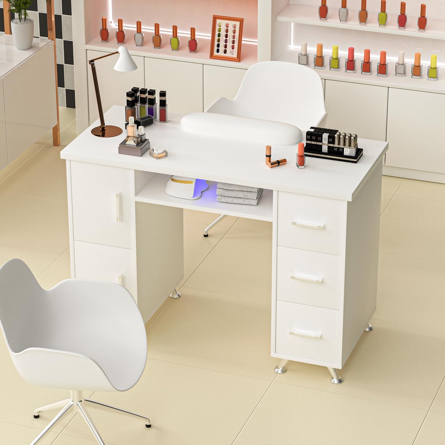 ABTSalon Double-Layer Nail Tech Table, Manicure Desk