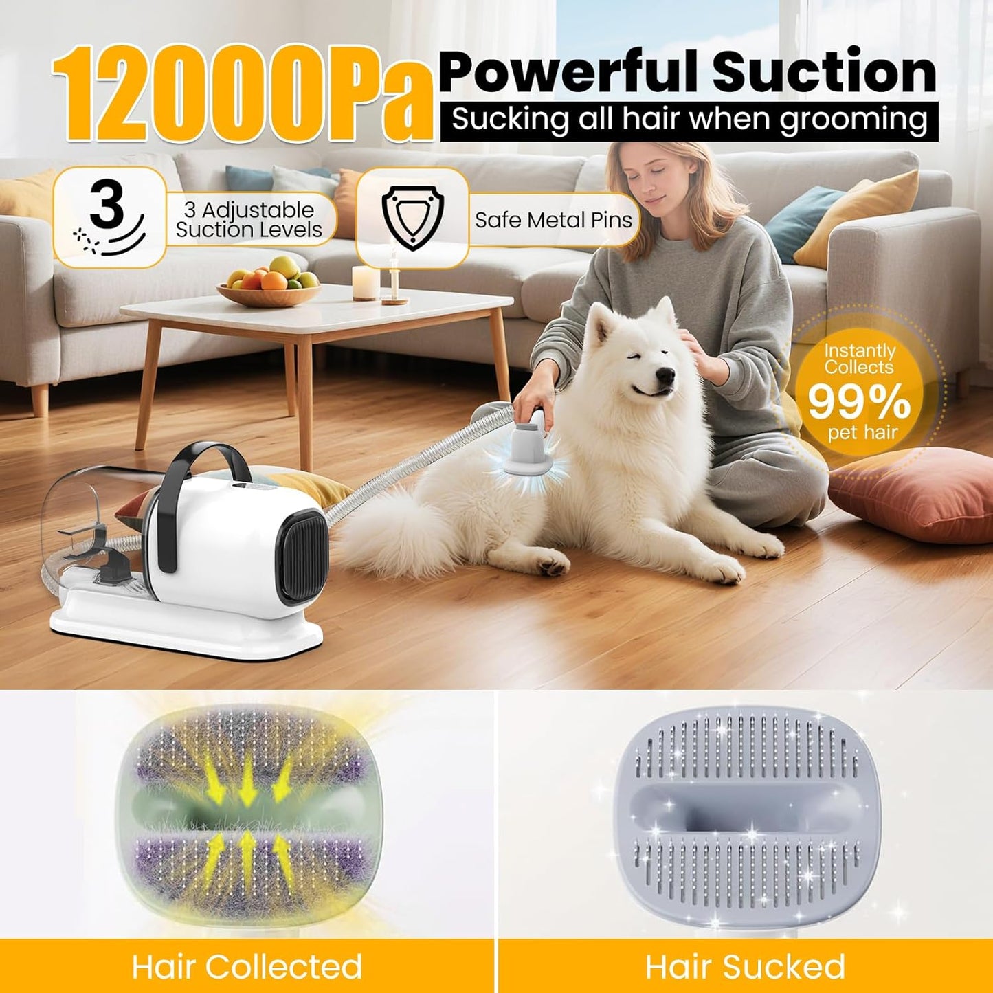 Dog Grooming Vacuum - All-in-One Pet Grooming Kit with Clipper & Low Noise Shedding Brush | PG01