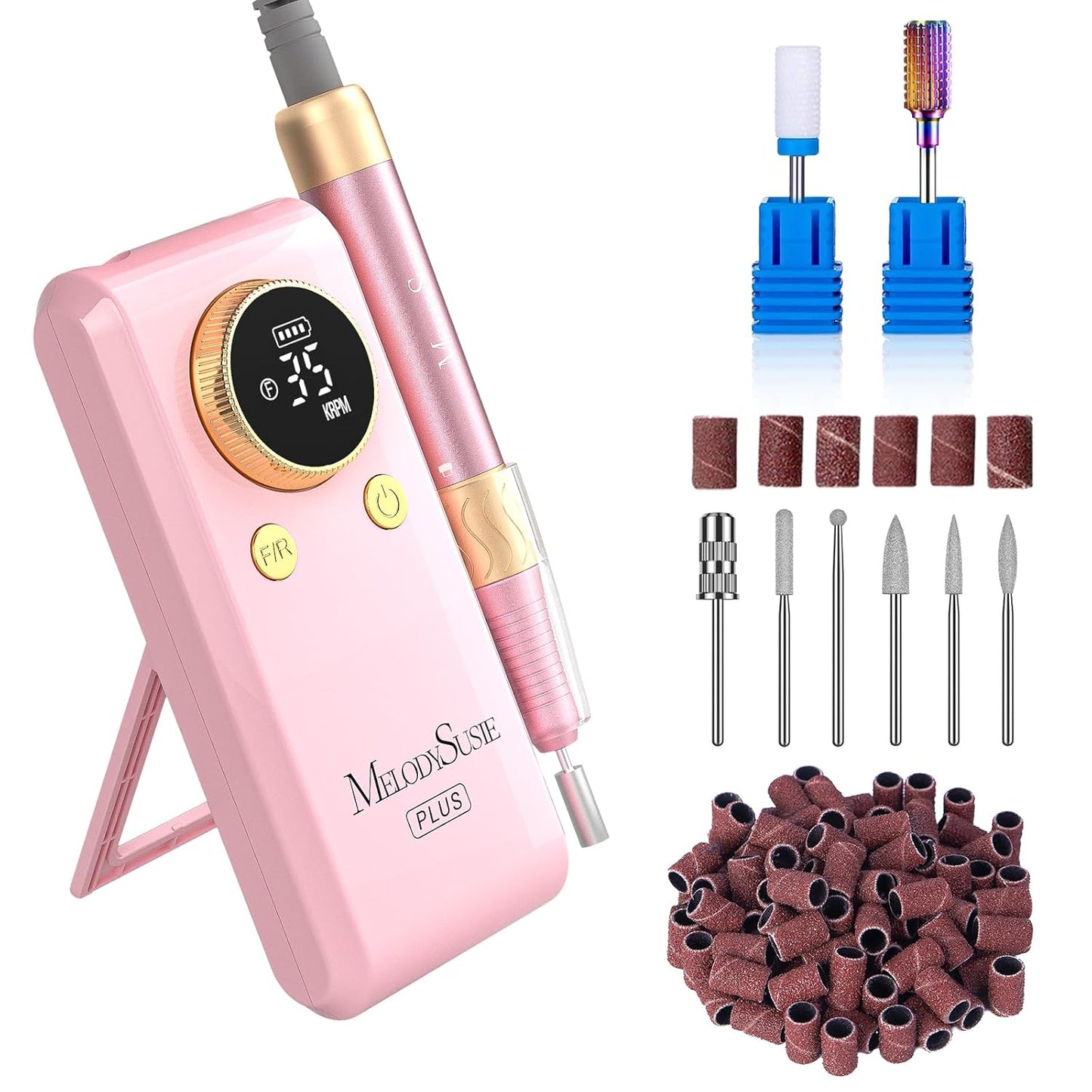 MelodySusie Nail Drill - Cordless 2-in-1 E-File 30000RPM for Manicure & Gel Removal | Adjustable Stand