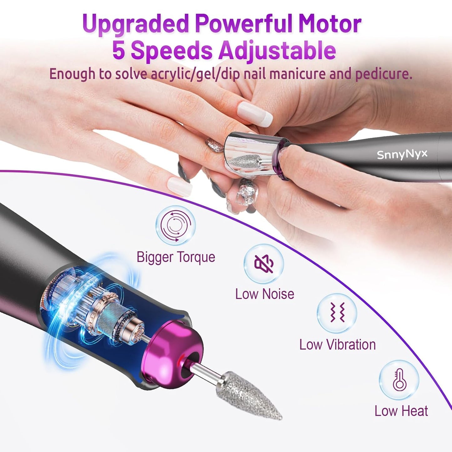 Electric Nail Drill - Professional 35000RPM Cordless Acrylic Nail Kit | Matte Gray Manicure & Pedicure Tool