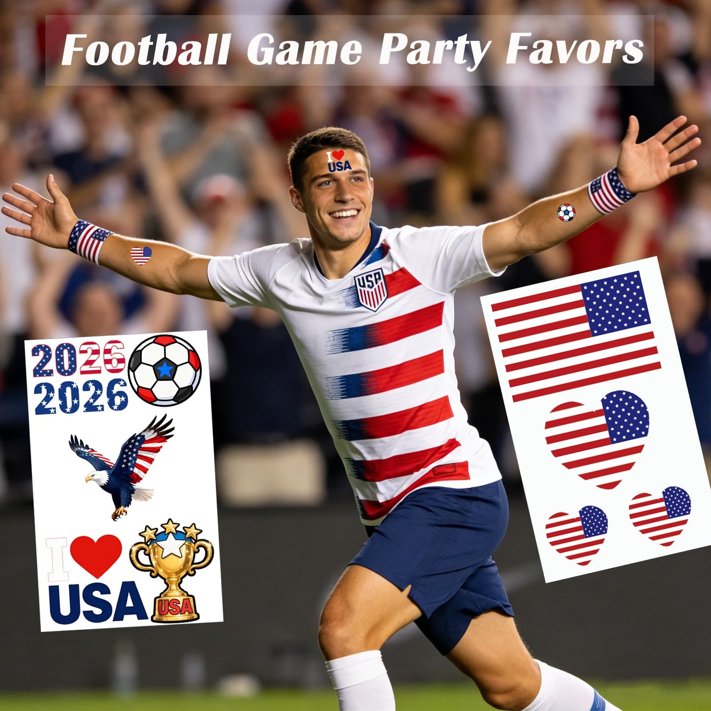 Flag Temporary Tattoos - 45 Pcs Waterproof Sticker Sheets for World Cup Sports Fans, Carnival- Face & Body Art for Men, Women