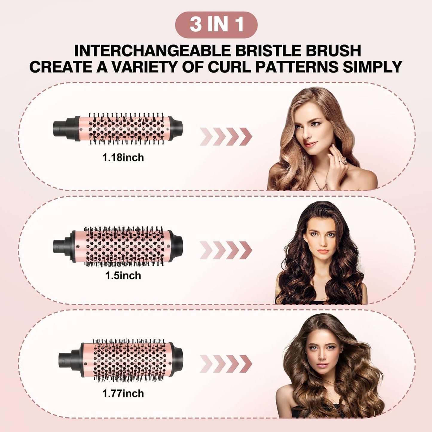 3-in-1 Heated Round Thermal Brush Set - Adjustable Temp, Fast Heating Titanium Ceramic | Detachable Barrels (1.18/1.5/1.77 Inches)