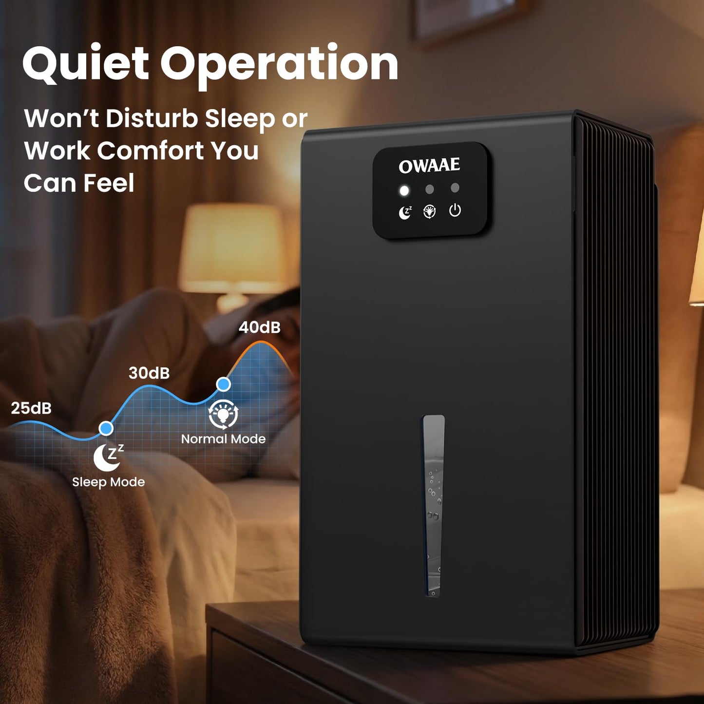 OWAAE Dehumidifier, 1000 sq.ft Quiet Dehumidifiers for Home Bedroom Basement Bathroom with 95oz Water Tank, Sleep Mode, Auto Shut-Off 7 Colors LED Light, Grey