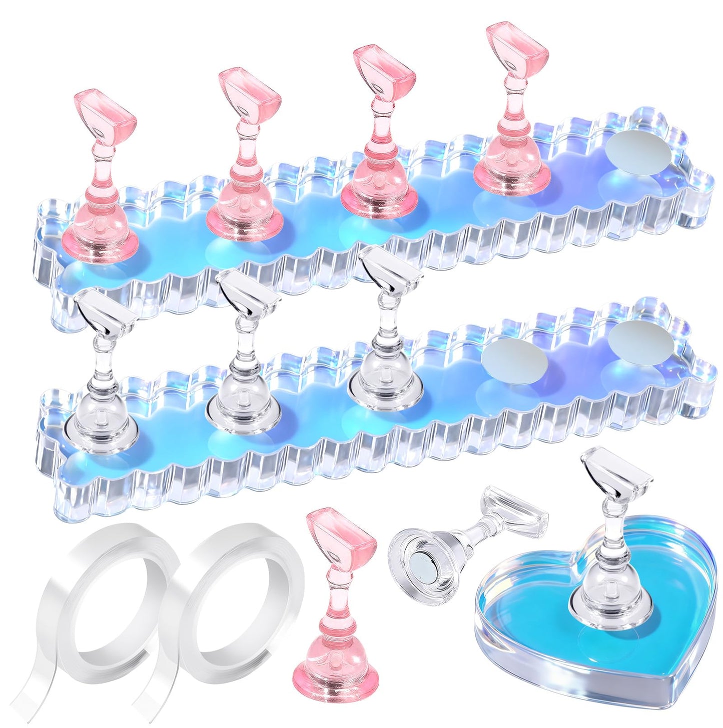 Fandamei Nail Stand, 2 Set Nail Holder for Painting Nails, Press on Nail Stand, Nail Stands for Nail Art. Magnetic Acrylic Nail Practice Display Stands with Double-sided Tape