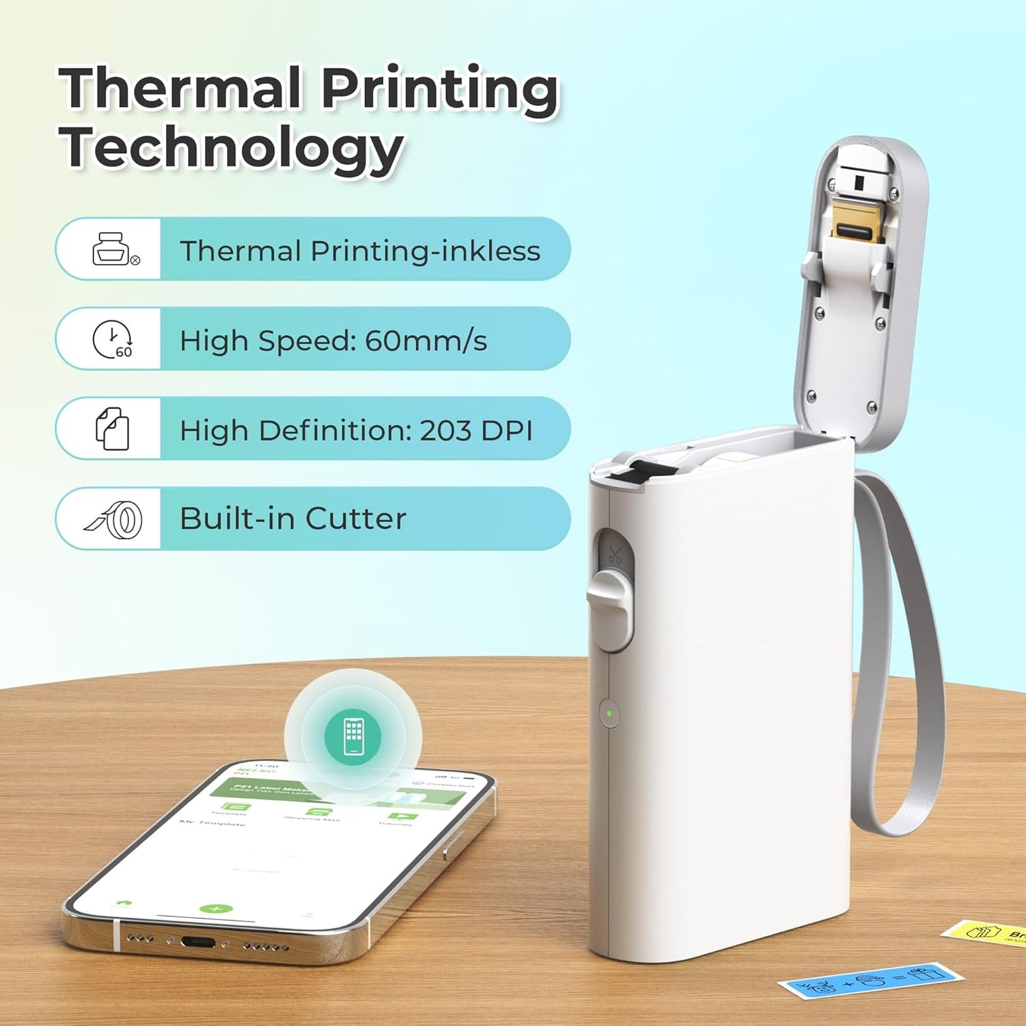 Bluetooth Label Maker - Wireless Mini Printer for Home & Office - Multiple Templates | White
