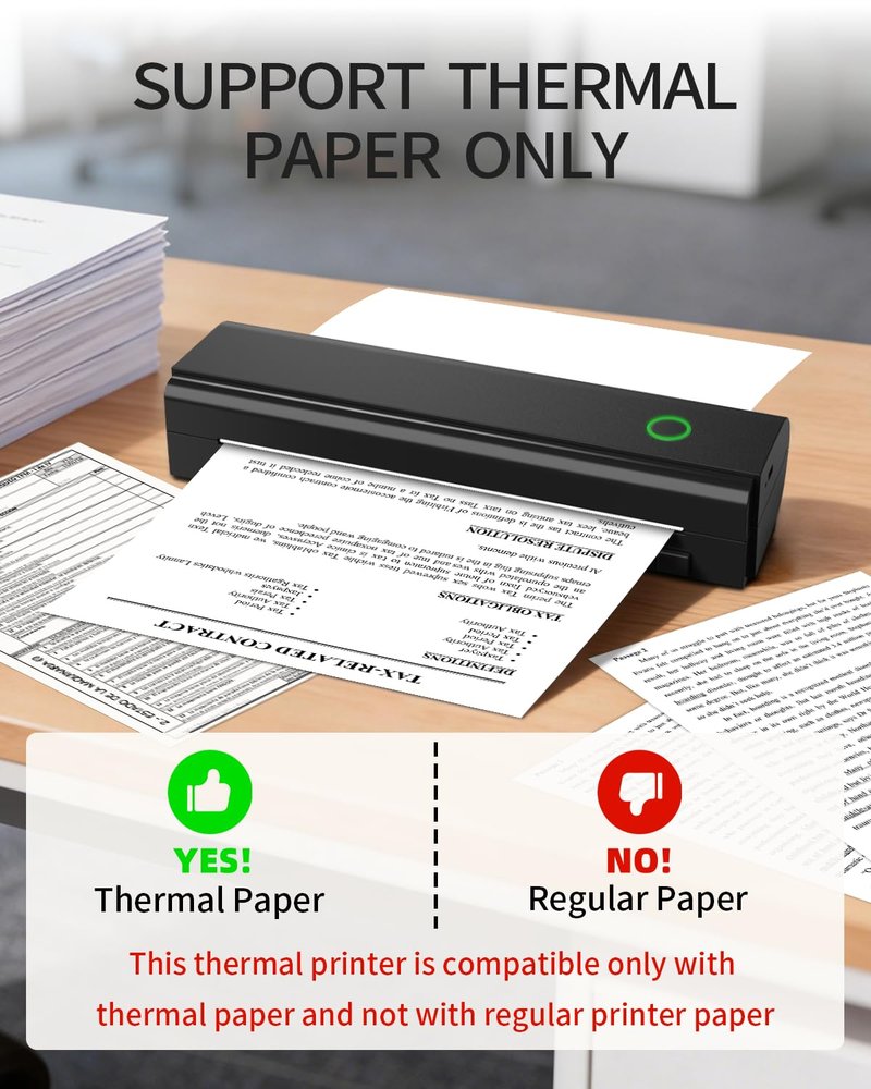 NDYIN Portable Printers Wireless for Travel, N80 Wireless Thermal Printer Bluetooth Inkless Printer Support 8.5" X 11" US Letter & A4, Compatible with iOS, Android, Laptop