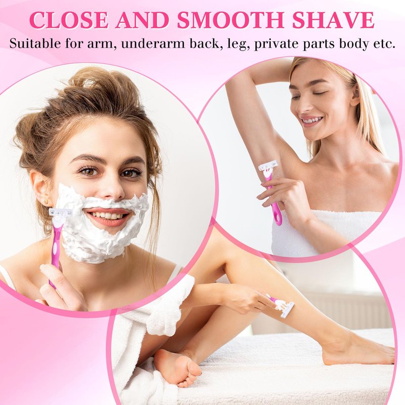 Leriton 72 Count Women's Disposable Razors Blades Bulk 3 Blade Razors for Women Disposable Head Razor Sensitive Skin Razor Comfortable Shave for Bathing Hotel Travel