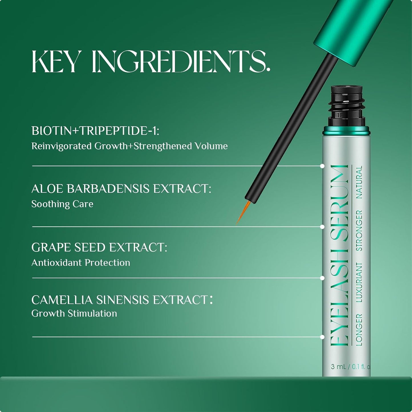 Vegan Lash Serum - Enhance Length & Density | Gentle Formula for Sensitive Eyes, 3mL (2-Month Supply)