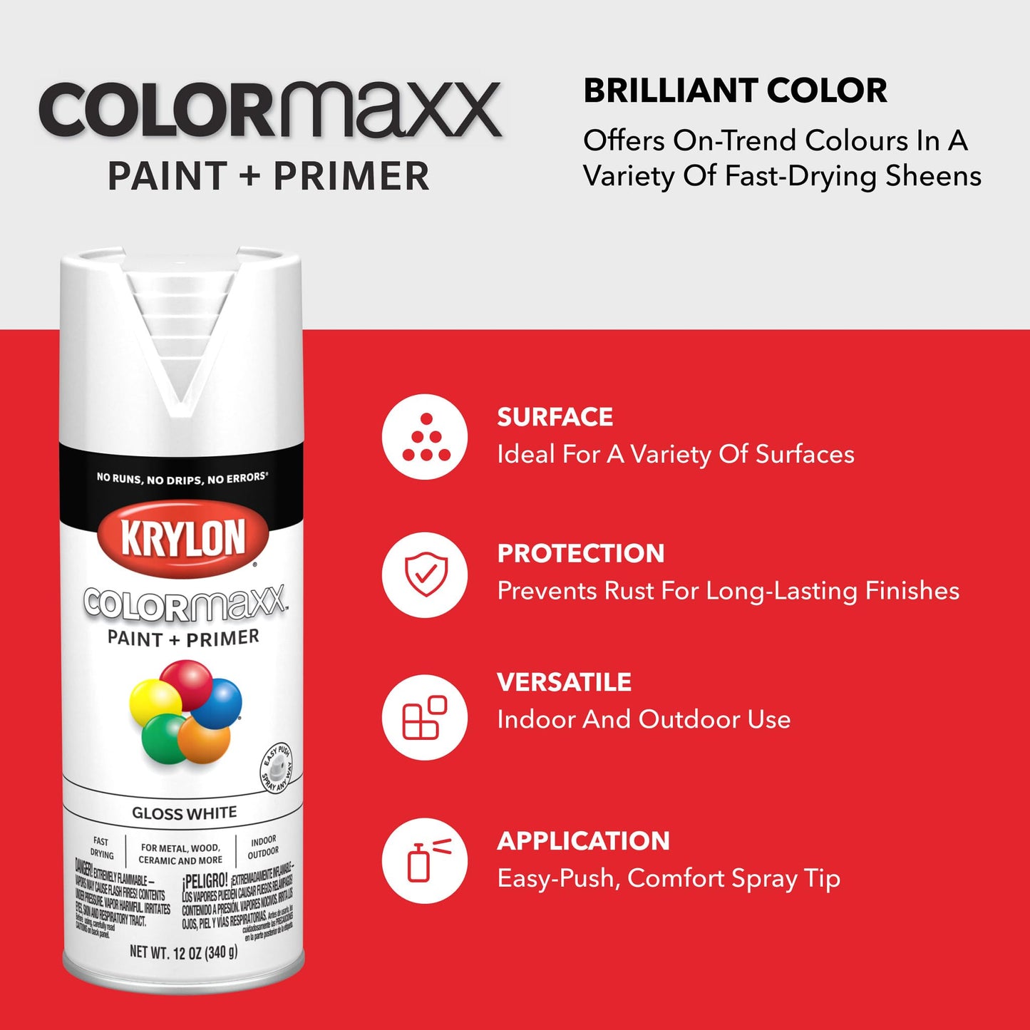 Krylon ColorMaxx 12 Oz. Gloss Spray Paint, White - 1 Each