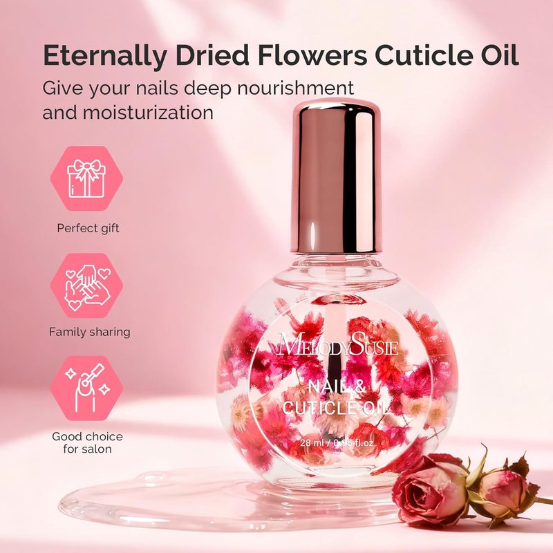 MelodySusie Rose Cuticle Oil - Infused with Real Flowers | Hydrating & Nourishing 28ml for Stronger Nails