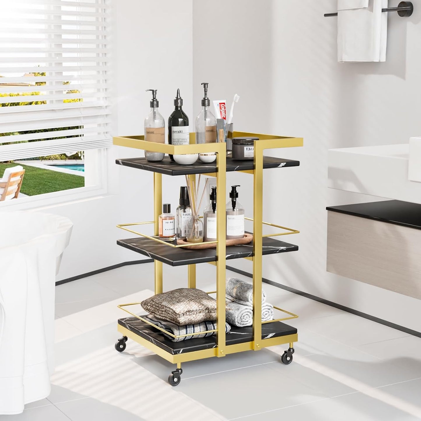 Esthetician Cart - Rolling Salon Trolley with Wheels | Black Gold Mobile Storage Organizer for Beauty Spa & Cosmetology