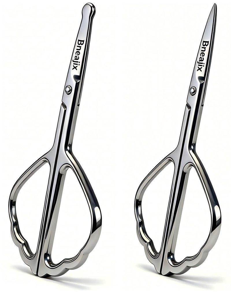 Bneajix 2PCS Stainless Steel Safety Nose Hair Trimmers, Grooming Scissors Set for Men & Women, Rounded & Pointed Tip Small Shears for Nose Ear Eyebrow Beard Trimming, Baby Nail & Travel Portable