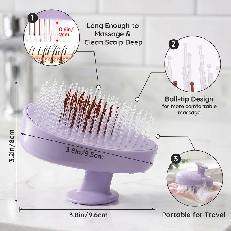Segbeauty Scalp Massager for Shower, Head Scrubber for Washing Hair Brush for Women, Shampoo Brush Scalp Massager for Exfoliating, Detangling, Relaxing, Dual-layer Bristles with Handles, Purple