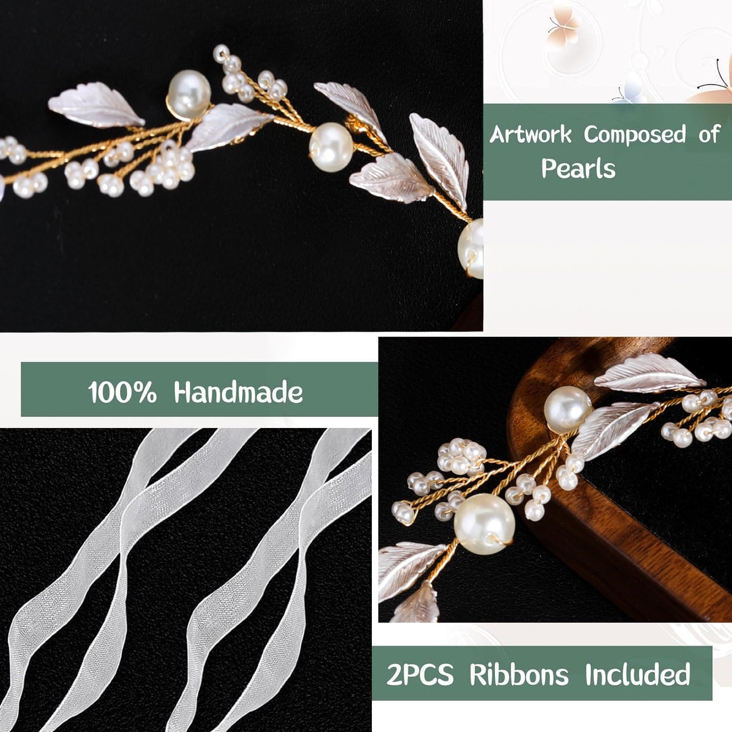 527&huan Handmade Wire Woven Bridal Hair Vine, Metal-Plated Leaves with Pearl Clusters Wedding Hair Accessories for Bride, Bridal Headpieces for Bridesmaid Prom Flower Girl Formal Events