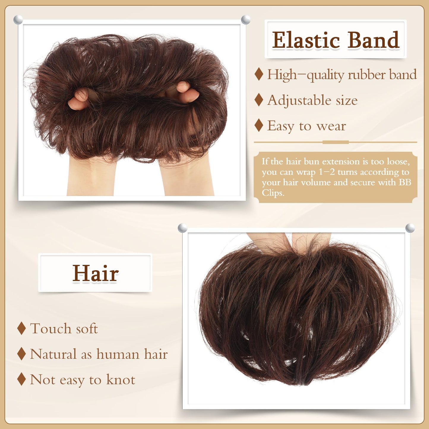 SOFEIYAN 2PCS Messy Bun Hair Piece Wavy Curly Chignon Extension Mini Messy Hair Bun Scrunchies Synthetic Donut Wig Accessory Updo Space Bun Hair Pieces for Women Girls, Brown&Light Auburn Mixed