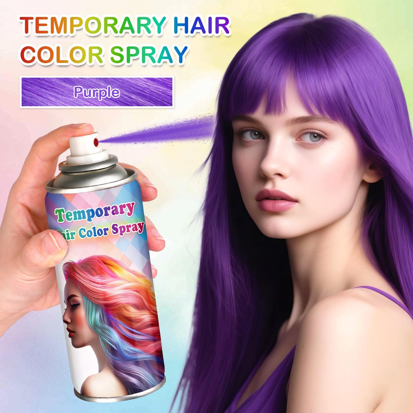 LZXLUKGIR Purple Hair Color Spray Temporary,Instant Vivid Hair Dye that Washes out in 1 Wash for Halloween,Christmas,Cosplay Party,120ML (Purple）