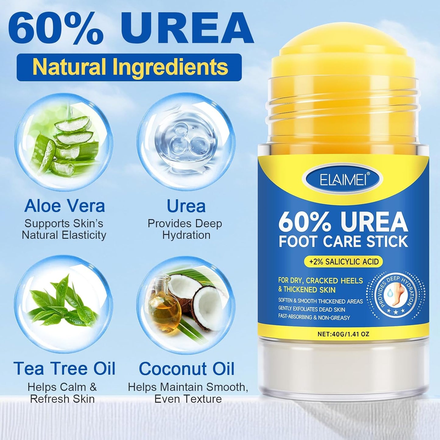 Intensive Repair Foot Stick - 60% Urea & 2% Salicylic Acid for Dry Cracked Heels | Fast Relief for Rough Skin, 2-Pack