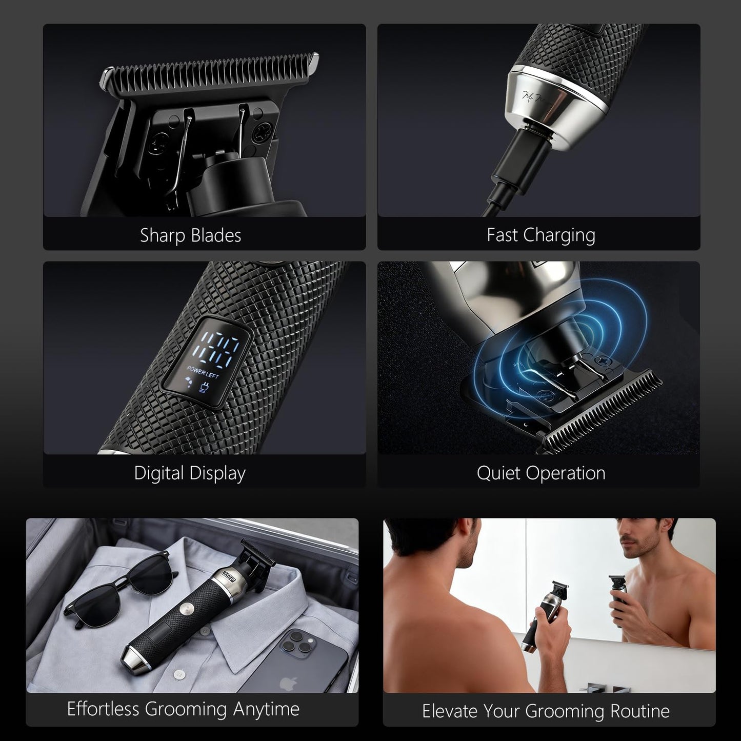 DSP Zero-Gap T-Blade Trimmer for Men, Cordless Rechargeable Edger