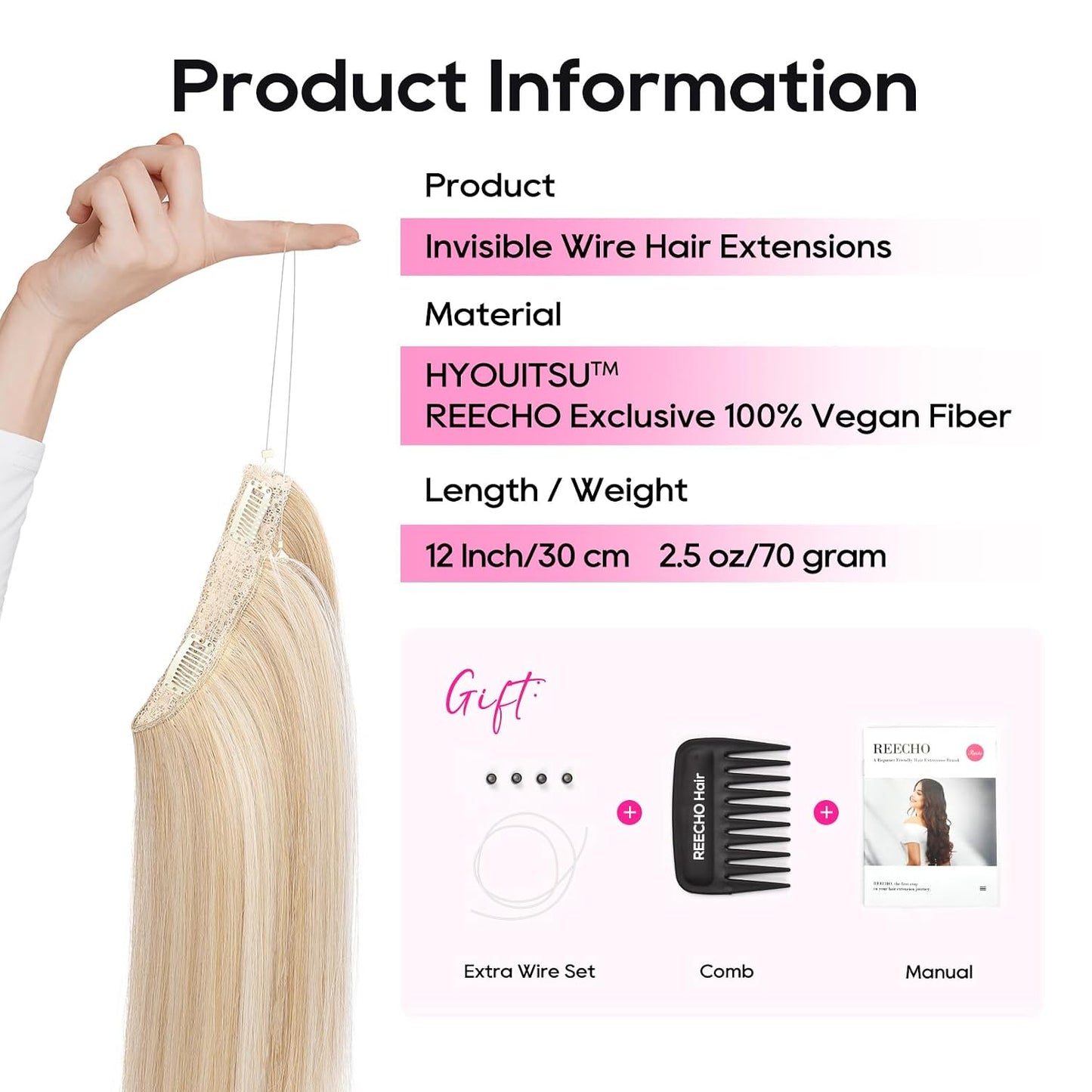 Invisible Wire Hair Extensions - Thinner Softer Lace Weft, 12" Short Straight Clips | Ash Blonde with Highlights