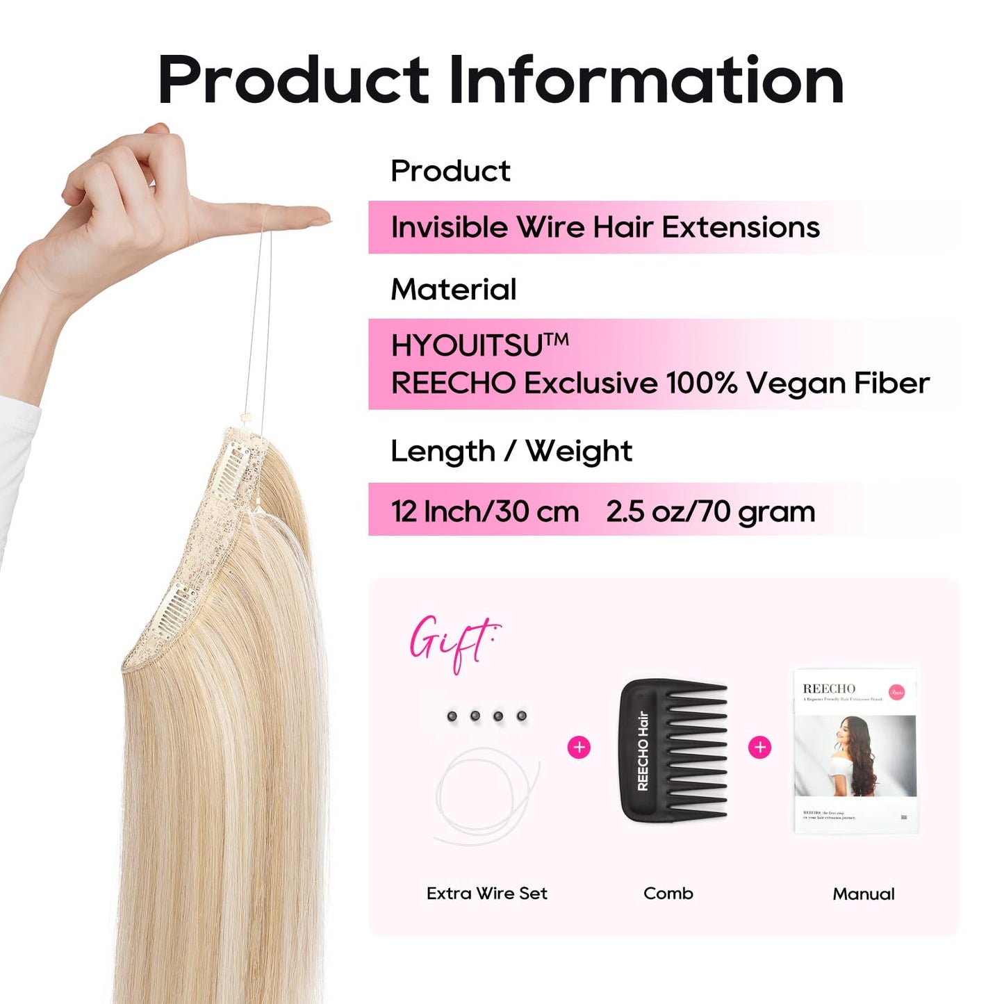 REECHO Invisible Wire Hair Extensions with Thinner Softer Lace Weft 12" Short Straight Clips in Secret Hairpiece for Women 12 Inch (Pack of 1) - Ash Blonde with Highlights