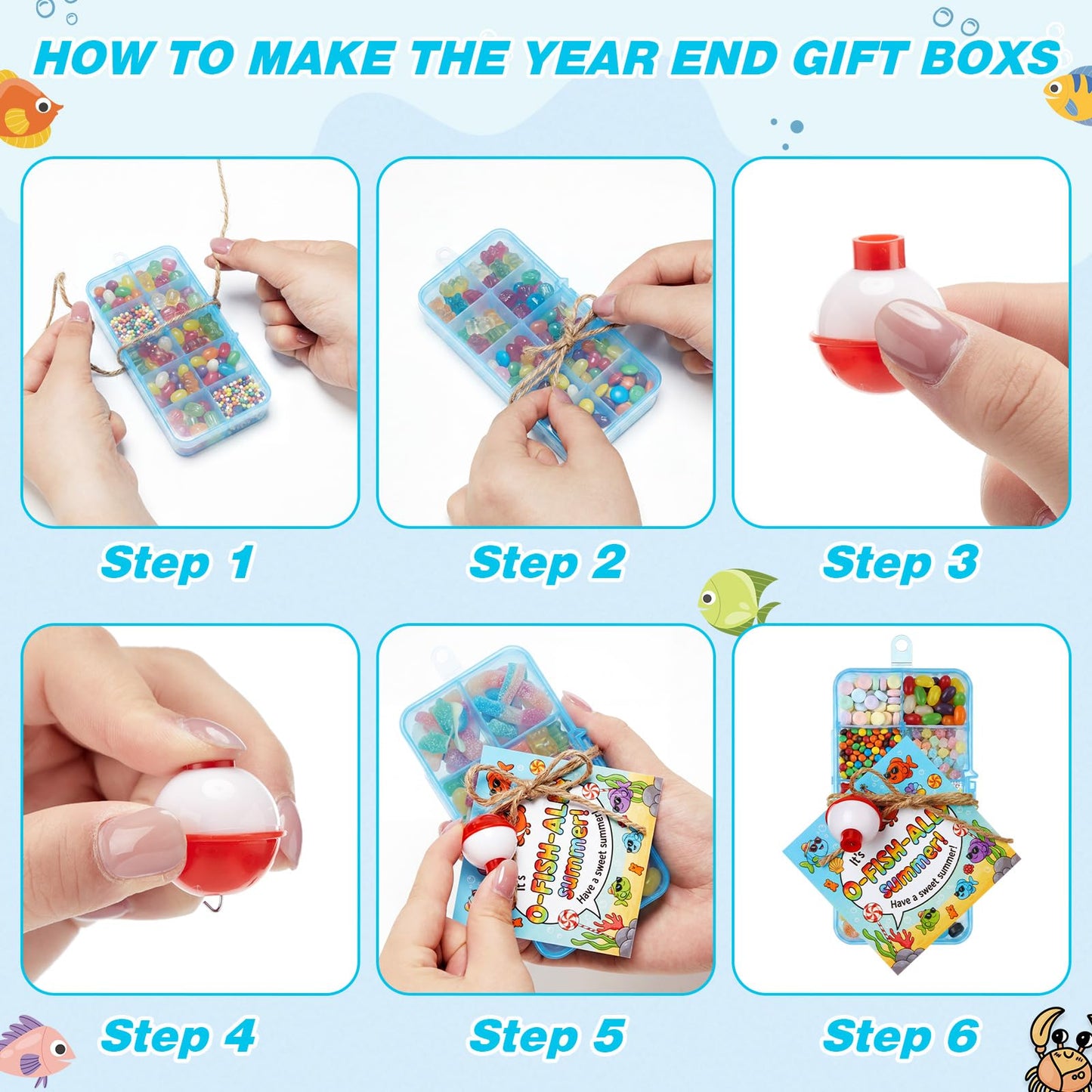 Teyva Daily End of Year Gifts for Students from Teacher Bulk Fishing Party Favors Little Tackle Boxes with Cards End of School Year Gifts Preschool Kindergarten Rewards (Colorful,Square,24 Set)