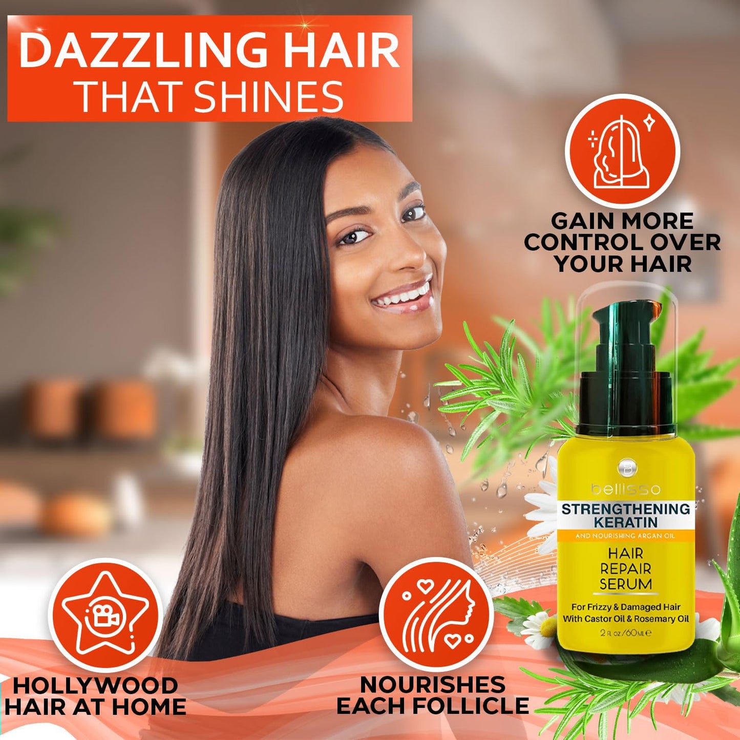 Keratin Hair Serum - Heat Protection & Anti-Frizz Treatment | Smoothing Oil for Damaged Hair
