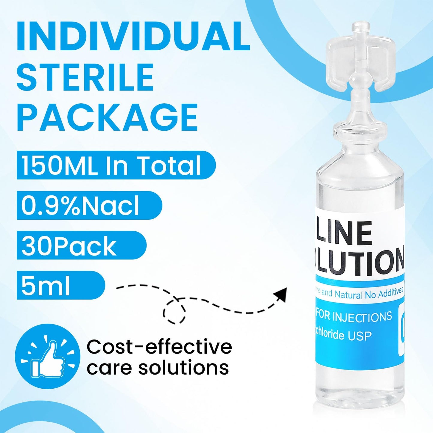 AstrivixDD 30 Pack 0.9% Saline Solution, Sodium Chloride Normal Solution for All Ages, Total 150ml, 5ml Each