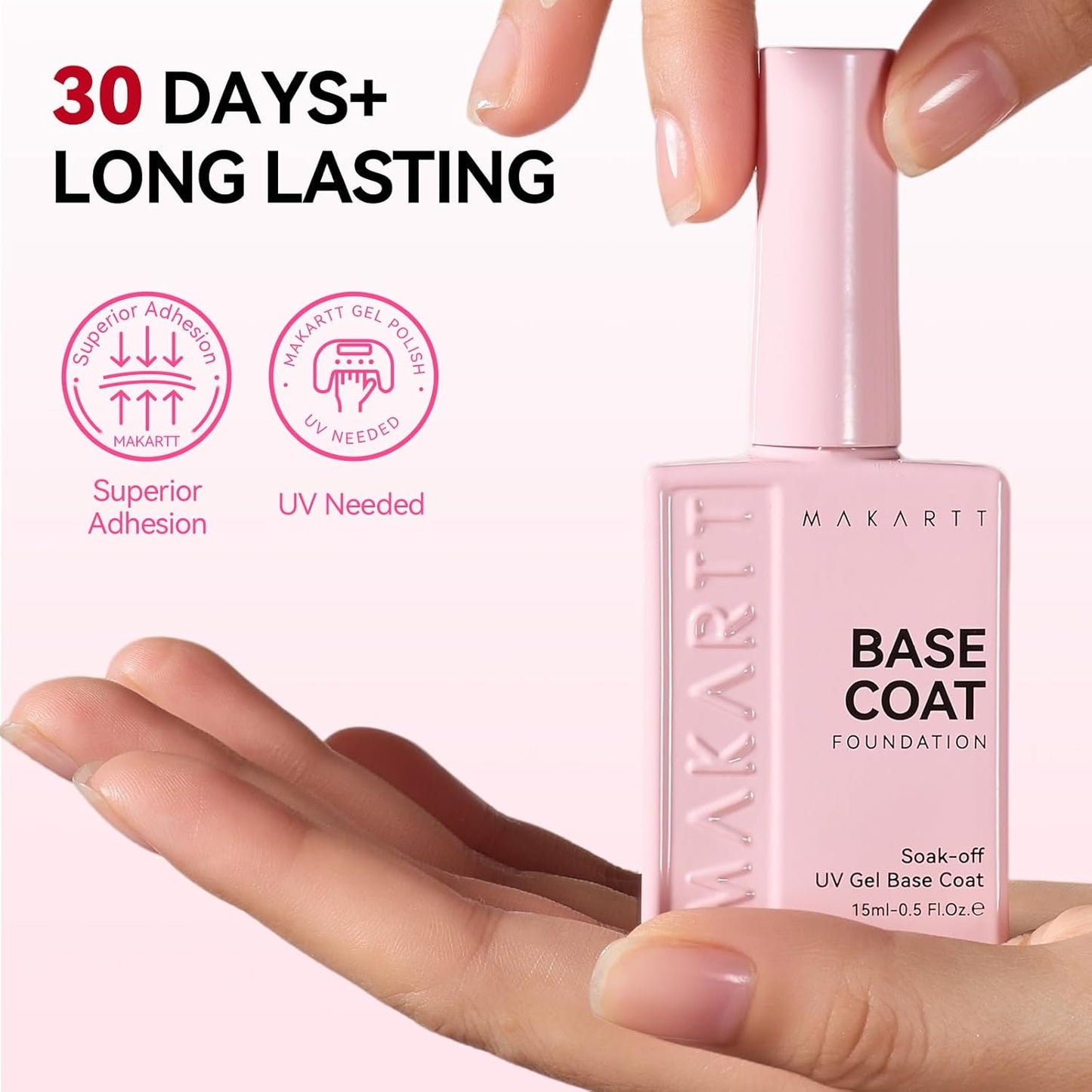 Makartt Gel Base Coat - Long-Lasting Clear Nail Polish | 15ml Upgraded Formula for Home DIY