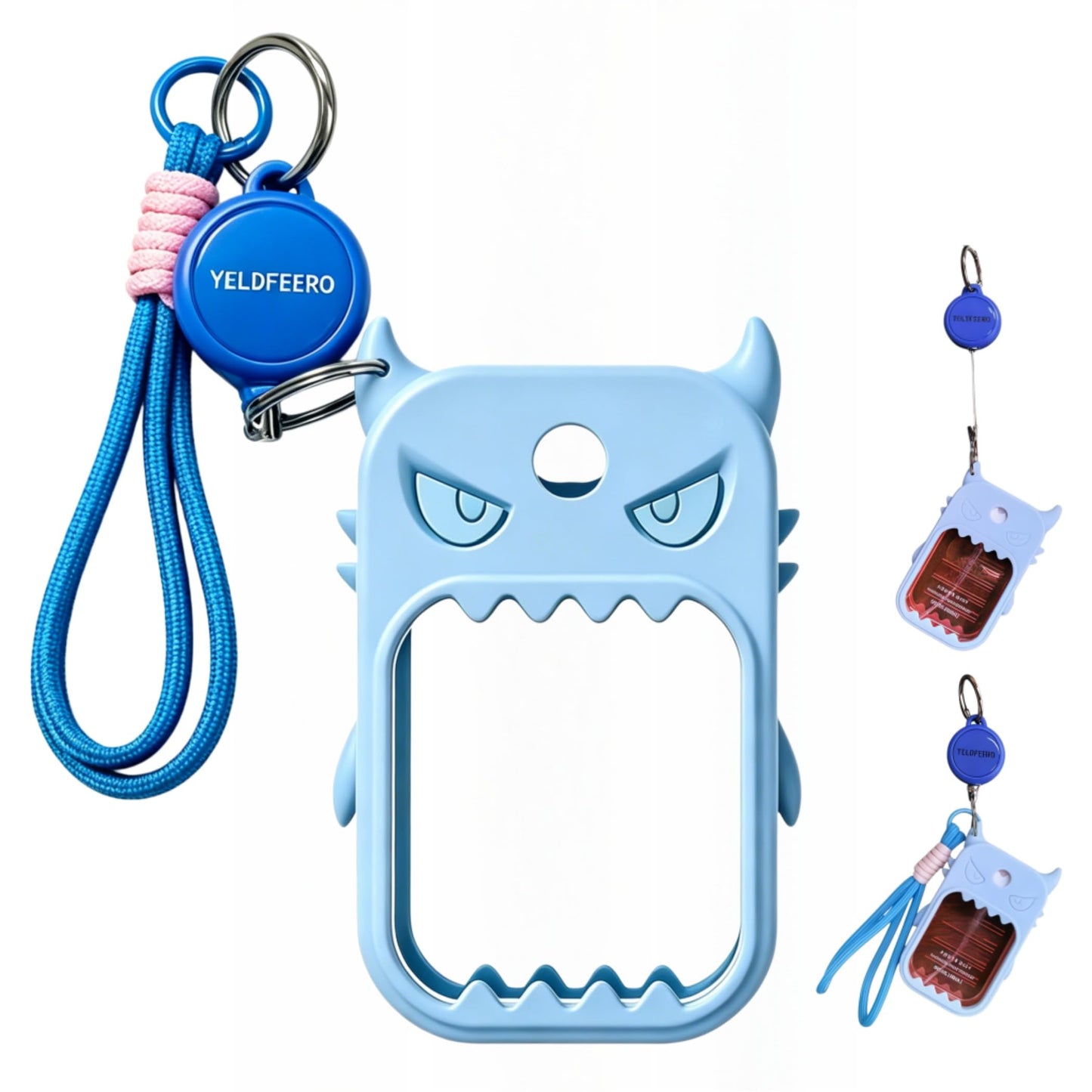 YELDFEERO Silicone 1FL.OZ Hand Sanitizer Spray. Cute protective keychain holder with retractable lanyard & keyring. (Bule)
