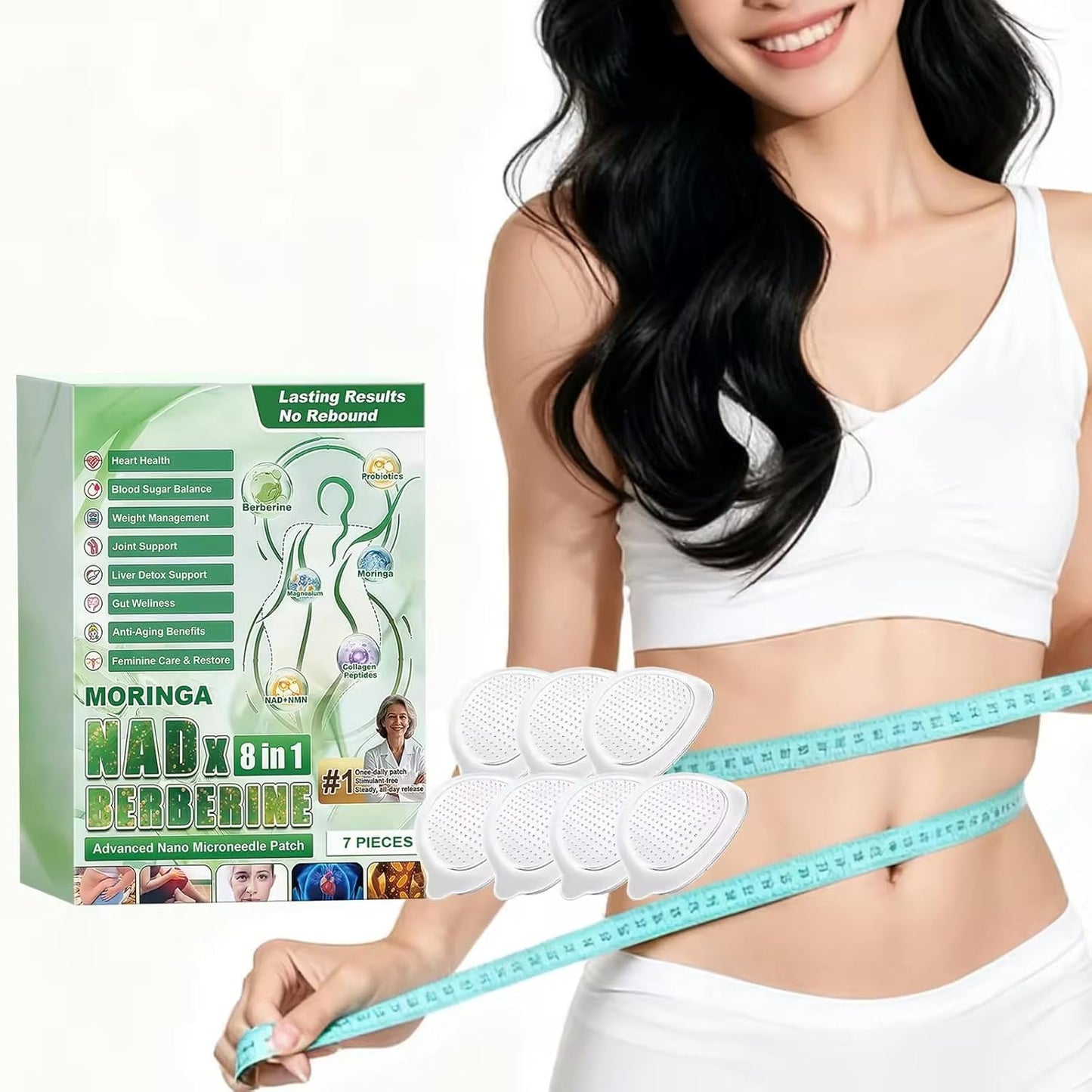 Moringa 10-In-1 Nano Microdart Patches - Natural Slimming Solution for All Skin Types | 4 Boxes, 28 Patches