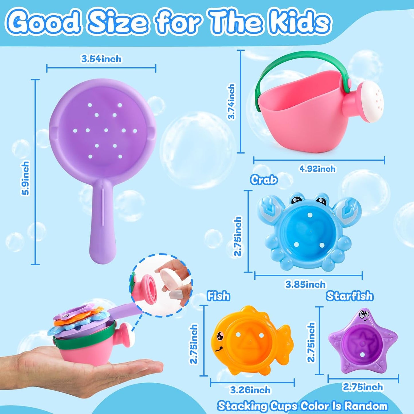 Baby Bath Toys for Toddlers Ages 1-3 | Mold-Free Fun for Bathtubs, Pools & Beaches - 5 PCS (Random Colors)